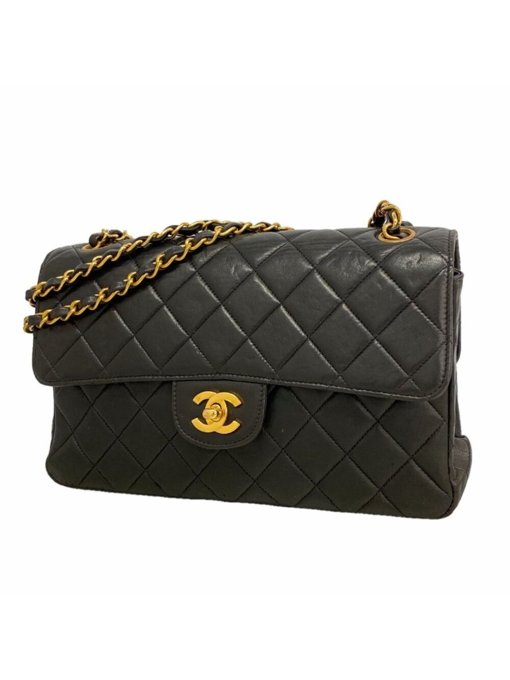 Chanel Shoulder Bag Quilted Double Face Lambskin Black Gold